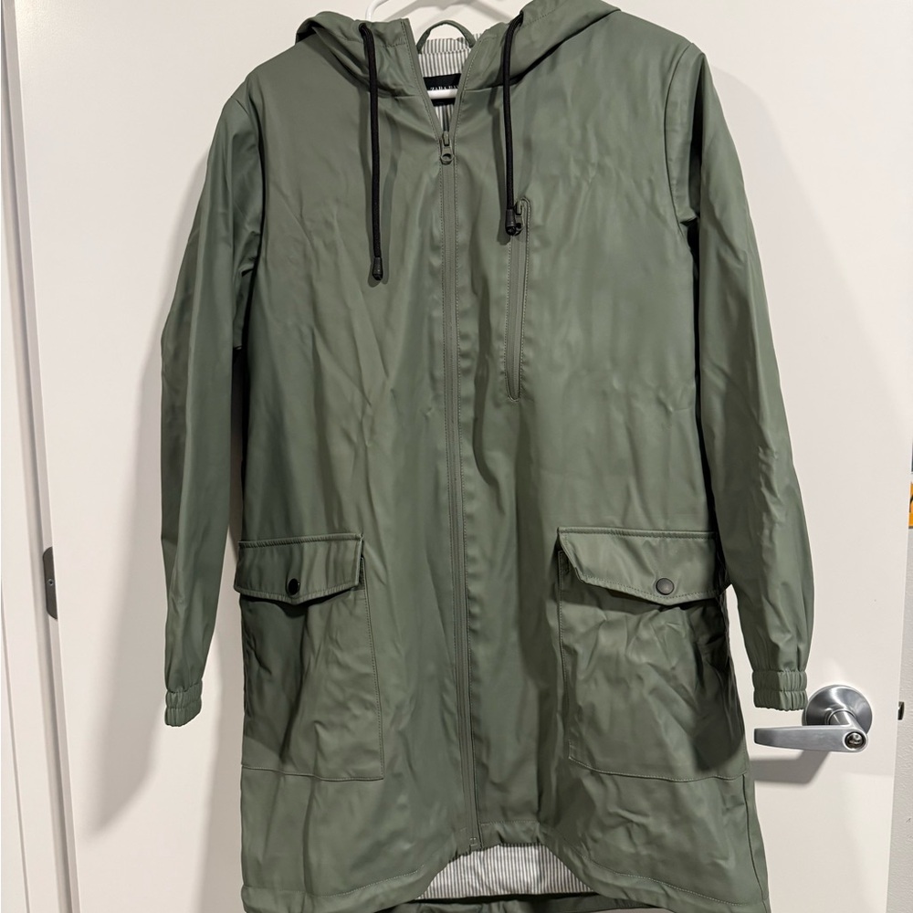 Zara Olive Hooded Rain Jacket